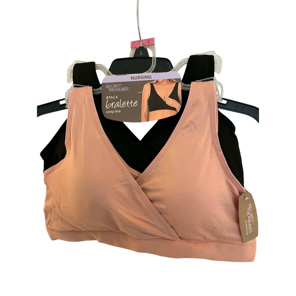 Secret Treasures Nursing Bralette Womens L Pink Black 2 Pack Wrap SleepMaternity